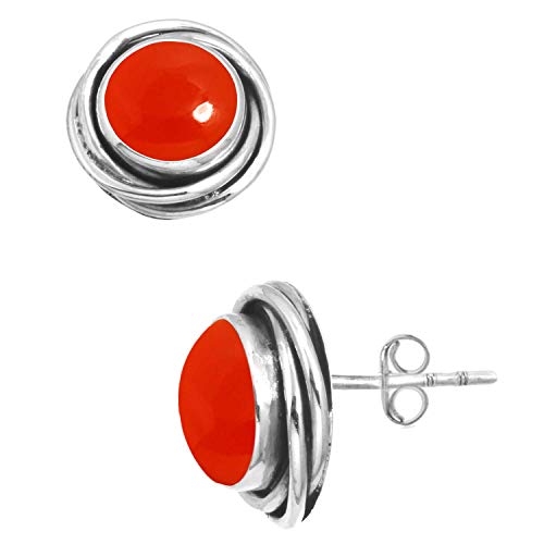 Jeweloporium 925 Silber Ohrring für Damen Sílbern Ohrstecker Orange Natürlich Karneol Edelstein Kostüm Muttertag Geschenk Jahrgang Schmuck von Jeweloporium