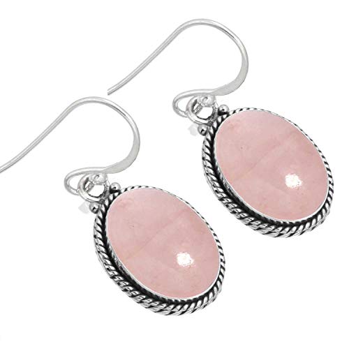 Jeweloporium 925 Silber Ohrring für Frauen Sílbern Ohrring Rosa Rosenquarz Edelstein Tropfen Baumeln Kostüm Geburtstag Geschenk Jahrgang Schmuck von Jeweloporium