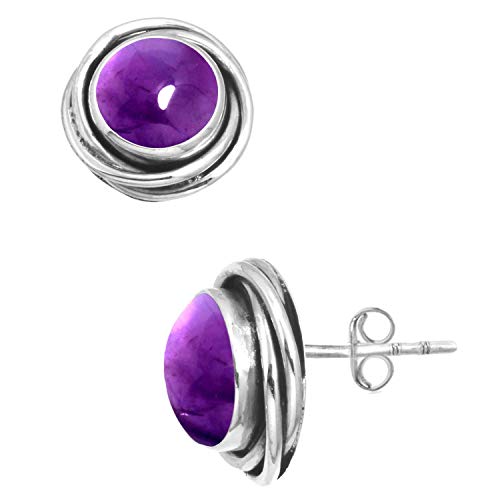 Jeweloporium 925 Silber Ohrring für Frauen Sílbern Ohrstecker Violett Natürlich Amethyst mit Stein Solitär Geburtstag Geschenk Kostüm Schmuck von Jeweloporium