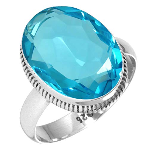 Jeweloporium 925 Silber Ringe für Frauen Größe 54(17.2) Blauer Quarz Edelstein Kostüm Silber Ringe Valentinstag - Geschenk Jahrgang Schmuck von Jeweloporium