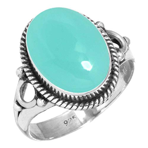 Jeweloporium 925 Silber Ringe für Damen Aqua Chalcedon Edelstein Handgefertigt Silber Ringe Größe 56(17.8) Neujahr Geschenk Mode Schmuck von Jeweloporium