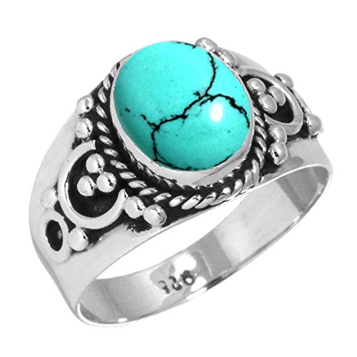 Jeweloporium 925 Silber Ringe für Damen Blau Türkis Edelstein Handgefertigt Silber Ringe Größe 62(19.7) Weihnachten - Geschenk Mode Schmuck von Jeweloporium