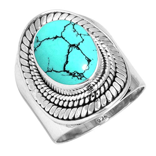 Jeweloporium 925 Silber Ringe für Damen Blau Türkis mit Stein Boho Silber Ringe Größe 58(18.5) Handgefertigt Schmuck von Jeweloporium