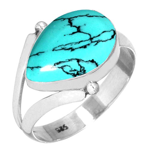 Jeweloporium 925 Silber Ringe für Damen Blau Türkis mit Stein Handgefertigt Silber Ringe Größe 62(19.7) Geburtstag Geschenk Mode Schmuck von Jeweloporium