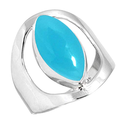 Jeweloporium 925 Silber Ringe für Damen Blauer Chalcedon mit Stein Handgefertigt Silber Ringe Größe 54(17.2) Valentinstag - Geschenk Mode Schmuck von Jeweloporium