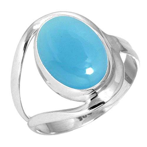 Jeweloporium 925 Silber Ringe für Damen Blauer Chalcedon mit Stein Handgefertigt Silber Ringe Größe 56(17.8) Ostern Geschenk Mode Schmuck von Jeweloporium