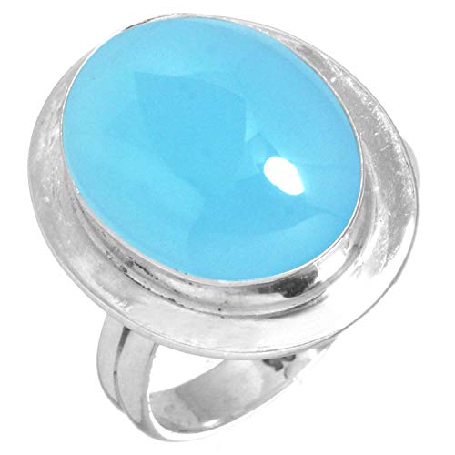 Jeweloporium 925 Silber Ringe für Damen Blauer Chalcedon mit Stein Mode Silber Ringe Größe 56(17.8) Ostern Geschenk Boho Schmuck von Jeweloporium