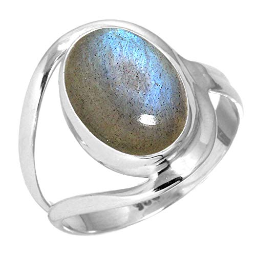 Jeweloporium 925 Silber Ringe für Damen Grau Natürlich Labradorit mit Stein Handgefertigt Silber Ringe Größe 58(18.5) Freundschaftstag Geschenk Mode Schmuck von Jeweloporium