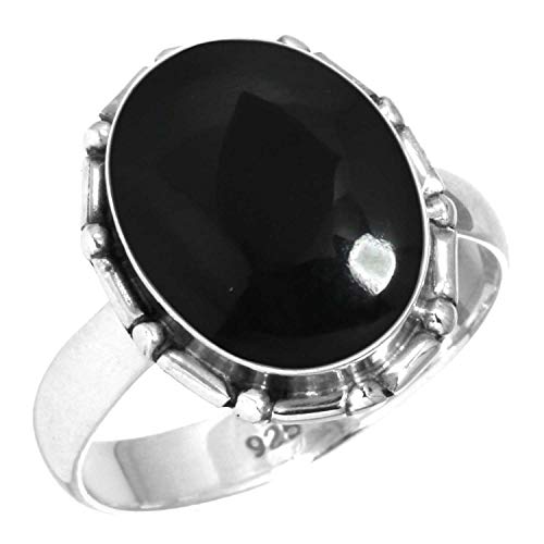 Jeweloporium 925 Silber Ringe für Damen Größe 52(16.6) Natürlich Schwarzer Onyx Edelstein Jahrgang Silber Ringe Weihnachten - Geschenk Solitär Schmuck von Jeweloporium