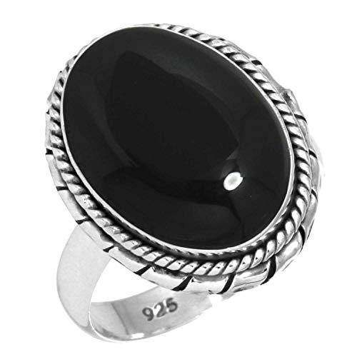 Jeweloporium 925 Silber Ringe für Damen Größe 52(16.6) Natürlich Schwarzer Onyx Edelstein Kostüm Silber Ringe Freundschaftstag Geschenk Jahrgang Schmuck von Jeweloporium