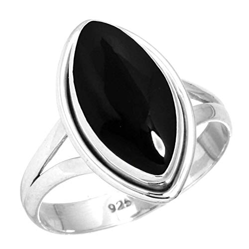 Jeweloporium 925 Silber Ringe für Damen Größe 54(17.2) Natürlich Schwarzer Onyx mit Stein Kostüm Silber Ringe Valentinstag - Geschenk Jahrgang Schmuck von Jeweloporium