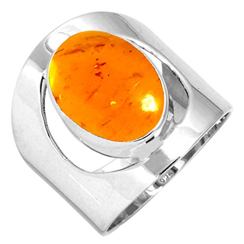 Jeweloporium 925 Silber Ringe für Damen Größe 54(17.2) Orange Bernstein mit Stein Solitär Silber Ringe Hochzeit Geschenk Kostüm Schmuck von Jeweloporium