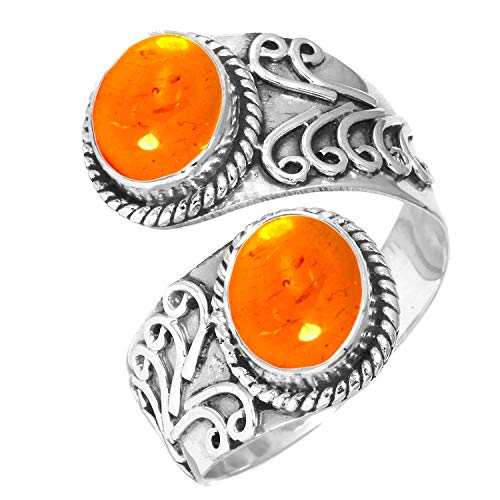 Jeweloporium 925 Silber Ringe für Damen Größe 56(17.8) Orange Bernstein Edelstein Jahrgang Silber Ringe das Erntedankfest Geschenk Solitär Schmuck von Jeweloporium