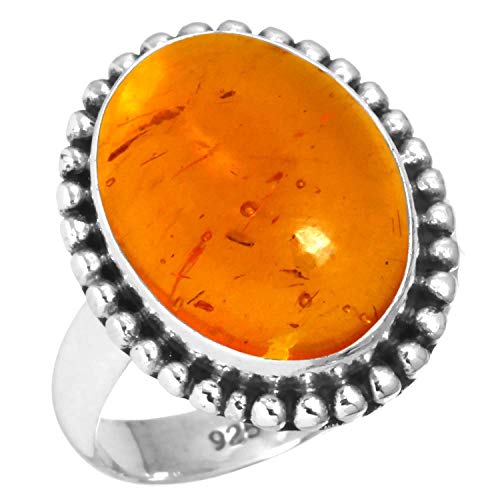 Jeweloporium 925 Silber Ringe für Damen Größe 56(17.8) Orange Bernstein mit Stein Jahrgang Silber Ringe Hochzeit Geschenk Solitär Schmuck von Jeweloporium