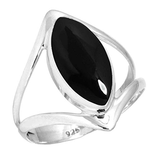 Jeweloporium 925 Silber Ringe für Damen Größe 58(18.5) Echt Schwarzer Onyx Edelstein Kostüm Silber Ringe Hochzeit Geschenk Jahrgang Schmuck von Jeweloporium