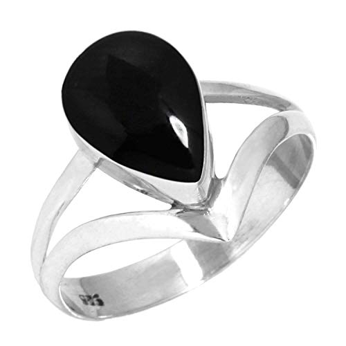 Jeweloporium 925 Silber Ringe für Damen Größe 58(18.5) Echt Schwarzer Onyx mit Stein Jahrgang Silber Ringe Hochzeit Geschenk Solitär Schmuck von Jeweloporium