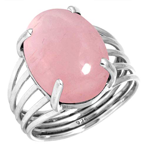 Jeweloporium 925 Silber Ringe für Damen Größe 58(18.5) Rosa Rosenquarz Edelstein Solitär Silber Ringe Ostern Geschenk Kostüm Schmuck von Jeweloporium