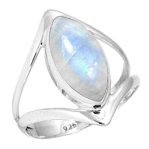 Jeweloporium 925 Silber Ringe für Damen Größe 60(19.1) Weiß Echt Mondstein Edelstein Kostüm Silber Ringe Geburtstag Geschenk Jahrgang Schmuck von Jeweloporium