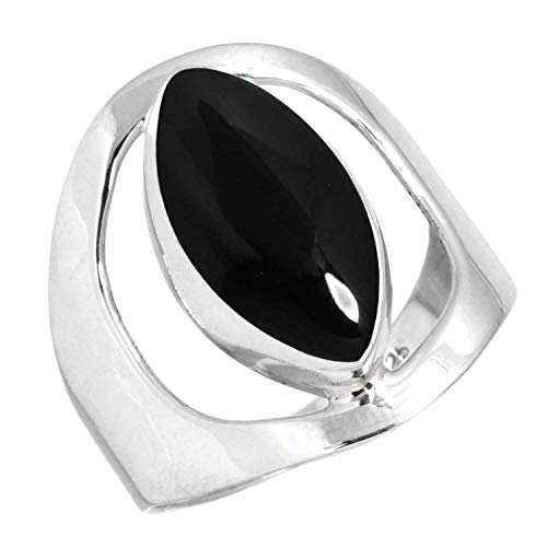 Jeweloporium 925 Silber Ringe für Damen Größe 62(19.7) Real Schwarzer Onyx Edelstein Solitär Silber Ringe Halloween Geschenk Kostüm Schmuck von Jeweloporium