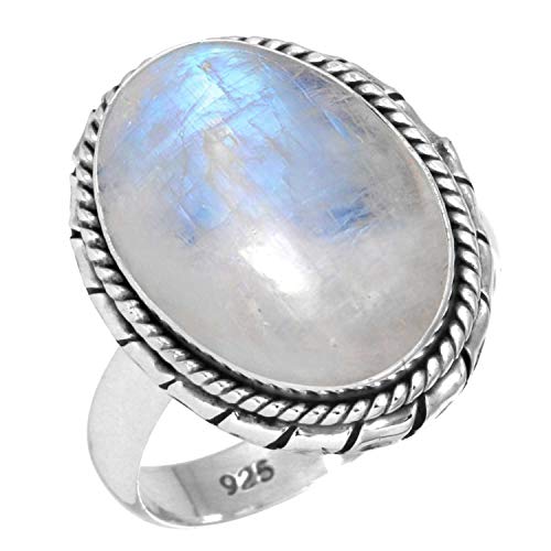 Jeweloporium 925 Silber Ringe für Damen Größe 62(19.7) Weiß Echt Mondstein mit Stein Jahrgang Silber Ringe Hochzeit Geschenk Solitär Schmuck von Jeweloporium