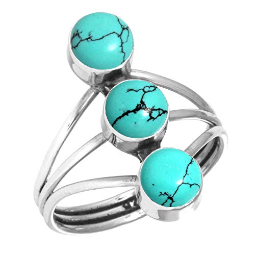 Jeweloporium 925 Silber Ringe für Damen Größe 64(20.4) Blau Türkis Edelstein Jahrgang Silber Ringe Valentinstag - Geschenk Solitär Schmuck von Jeweloporium