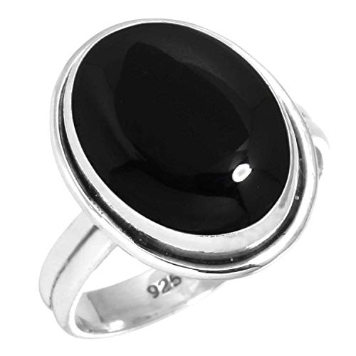 Jeweloporium 925 Silber Ringe für Damen Größe 64(20.4) Echt Schwarzer Onyx Edelstein Kostüm Silber Ringe Muttertag Geschenk Jahrgang Schmuck von Jeweloporium