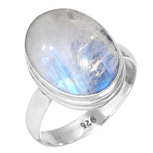 Jeweloporium 925 Silber Ringe für Damen Größe 64(20.4) Weiß Natürlich Mondstein Edelstein Solitär Silber Ringe Weihnachten - Geschenk Kostüm Schmuck von Jeweloporium