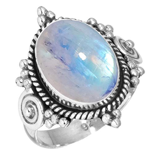 Jeweloporium 925 Silber Ringe für Damen Größe 64(20.4) Weiß Real Mondstein Edelstein Kostüm Silber Ringe Ostern Geschenk Jahrgang Schmuck von Jeweloporium