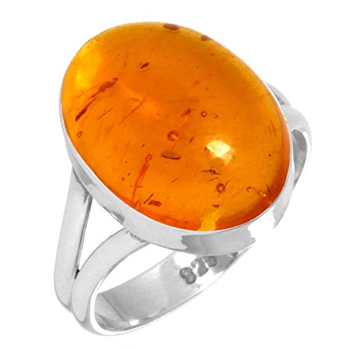 Jeweloporium 925 Silber Ringe für Damen Größe 67(21.3) Orange Bernstein mit Stein Kostüm Silber Ringe das Erntedankfest Geschenk Jahrgang Schmuck von Jeweloporium