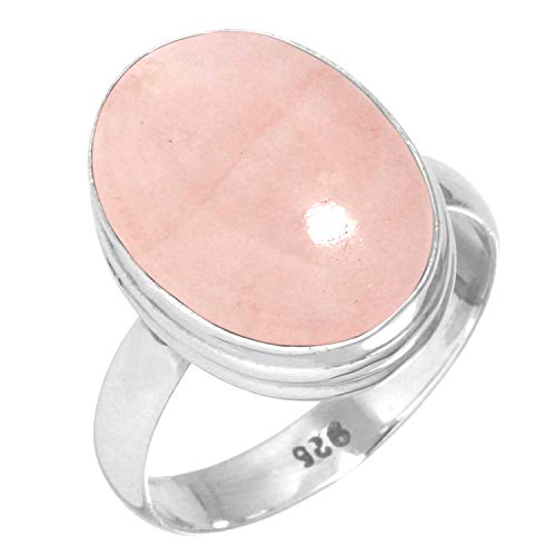 Jeweloporium 925 Silber Ringe für Damen Größe 67(21.3) Rosa Rosenquarz Edelstein Kostüm Silber Ringe Halloween Geschenk Jahrgang Schmuck von Jeweloporium