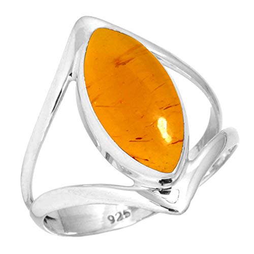 Jeweloporium 925 Silber Ringe für Damen Größe 70(22.3) Orange Bernstein Edelstein Jahrgang Silber Ringe Neujahr Geschenk Solitär Schmuck von Jeweloporium