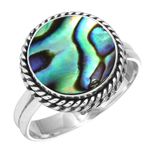 Jeweloporium 925 Silber Ringe für Damen Mehrfarbig Natürlich Abalone-Muschel mit Stein Boho Silber Ringe Größe 58(18.5) Weihnachten - Geschenk Handgefertigt Schmuck von Jeweloporium