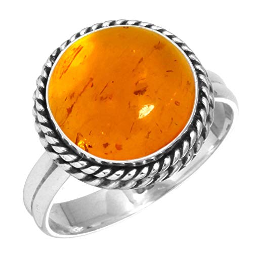 Jeweloporium 925 Silber Ringe für Damen Orange Bernstein Edelstein Handgefertigt Silber Ringe Größe 62(19.7) Weihnachten - Geschenk Mode Schmuck von Jeweloporium