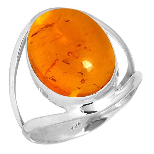 Jeweloporium 925 Silber Ringe für Damen Orange Bernstein Edelstein Mode Silber Ringe Größe 68(21.6) Valentinstag - Geschenk Boho Schmuck von Jeweloporium