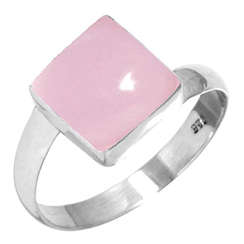 Jeweloporium 925 Silber Ringe für Damen Rosa Rosenquarz Edelstein Boho Silber Ringe Größe 64(20.4) Weihnachten - Geschenk Handgefertigt Schmuck von Jeweloporium