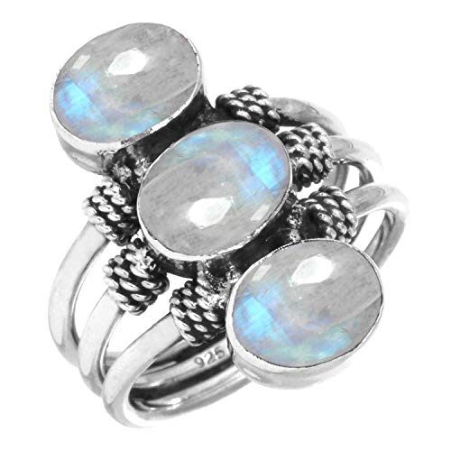 Jeweloporium 925 Silber Ringe für Damen Weiß Natürlich Mondstein mit Stein Mode Silber Ringe Größe 70(22.3) Hochzeit Geschenk Boho Schmuck von Jeweloporium