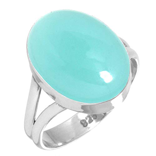 Jeweloporium 925 Silber Ringe für Frauen Aqua Chalcedon Edelstein Handgefertigt Silber Ringe Größe 58(18.5) Ostern Geschenk Mode Schmuck von Jeweloporium