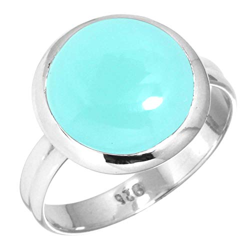 Jeweloporium 925 Silber Ringe für Frauen Aqua Chalcedon Edelstein Mode Silber Ringe Größe 58(18.5) Muttertag Geschenk Boho Schmuck von Jeweloporium