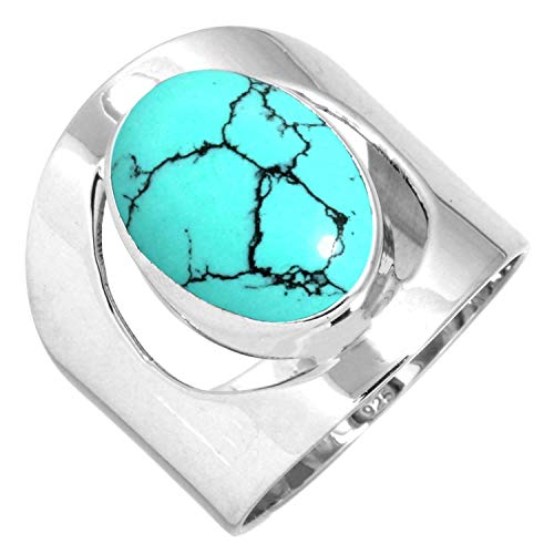 Jeweloporium 925 Silber Ringe für Frauen Blau Türkis Edelstein Handgefertigt Silber Ringe Größe 60(19.1) das Erntedankfest Geschenk Mode Schmuck von Jeweloporium