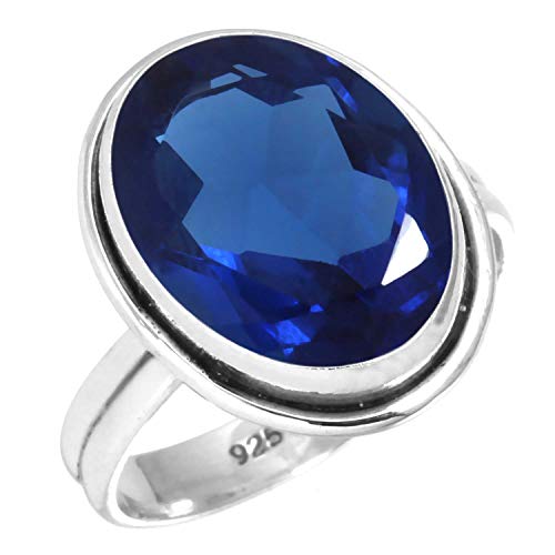 Jeweloporium 925 Silber Ringe für Frauen Blauer Saphir simuliert mit Stein Handgefertigt Silber Ringe Größe 64(20.4) Ostern Geschenk Mode Schmuck von Jeweloporium