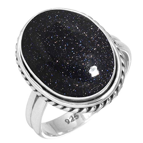 Jeweloporium 925 Silber Ringe für Frauen Blauer Sonnenstein Edelstein Boho Silber Ringe Größe 56(17.8) Jubiläum - Geschenk Handgefertigt Schmuck von Jeweloporium