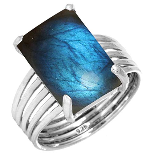 Jeweloporium 925 Silber Ringe für Frauen Grau Natürlich Labradorit mit Stein Handgefertigt Silber Ringe Größe 54(17.2) Engagement Geschenk Mode Schmuck von Jeweloporium
