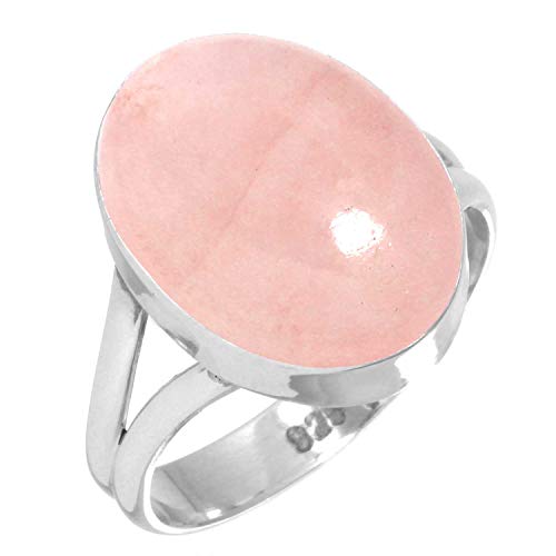 Jeweloporium 925 Silber Ringe für Frauen Größe 50(15.9) Rosa Rosenquarz Edelstein Solitär Silber Ringe Kostüm Schmuck von Jeweloporium