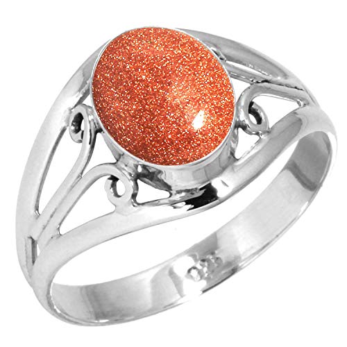 Jeweloporium 925 Silber Ringe für Frauen Größe 56(17.8) Braun Goldener Sonnenstein Edelstein Jahrgang Silber Ringe Weihnachten - Geschenk Solitär Schmuck von Jeweloporium