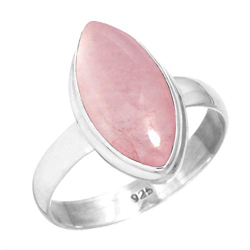 Jeweloporium 925 Silber Ringe für Frauen Größe 58(18.5) Rosa Rosenquarz Edelstein Solitär Silber Ringe Weihnachten - Geschenk Kostüm Schmuck von Jeweloporium