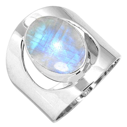 Jeweloporium 925 Silber Ringe für Frauen Größe 58(18.5) Weiß Natürlich Mondstein mit Stein Kostüm Silber Ringe Weihnachten - Geschenk Jahrgang Schmuck von Jeweloporium