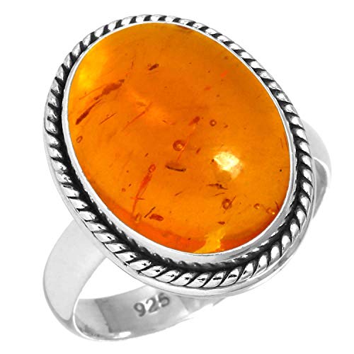 Jeweloporium 925 Silber Ringe für Frauen Größe 60(19.1) Orange Bernstein Edelstein Kostüm Silber Ringe Jubiläum - Geschenk Jahrgang Schmuck von Jeweloporium