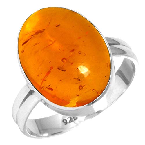 Jeweloporium 925 Silber Ringe für Frauen Größe 60(19.1) Orange Bernstein Edelstein Solitär Silber Ringe Halloween Geschenk Kostüm Schmuck von Jeweloporium