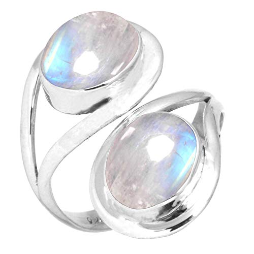 Jeweloporium 925 Silber Ringe für Frauen Größe 60(19.1) Weiß Real Mondstein Edelstein Jahrgang Silber Ringe das Erntedankfest Geschenk Solitär Schmuck von Jeweloporium