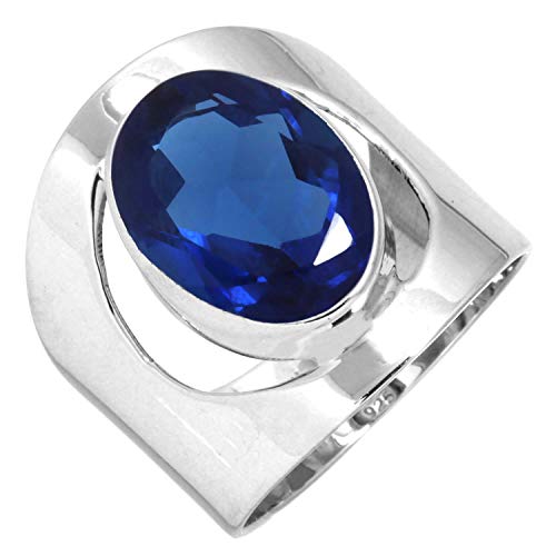 Jeweloporium 925 Silber Ringe für Frauen Größe 70(22.3) Blauer Saphir simuliert Edelstein Solitär Silber Ringe Weihnachten - Geschenk Kostüm Schmuck von Jeweloporium